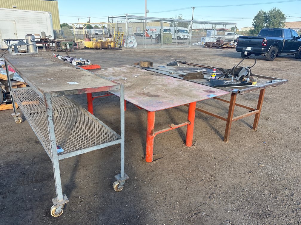 Qty of 2 Metal Tables & 2 Metal Shelf