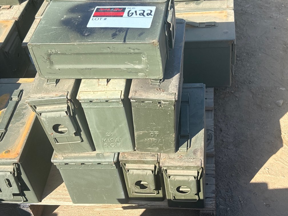 Qty of 7 Military Steel Ammunition Cans/Boxes