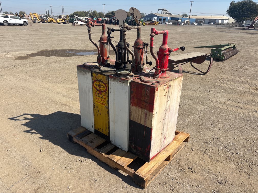 4 Vintage Oil Dispensing Tanks & Pump