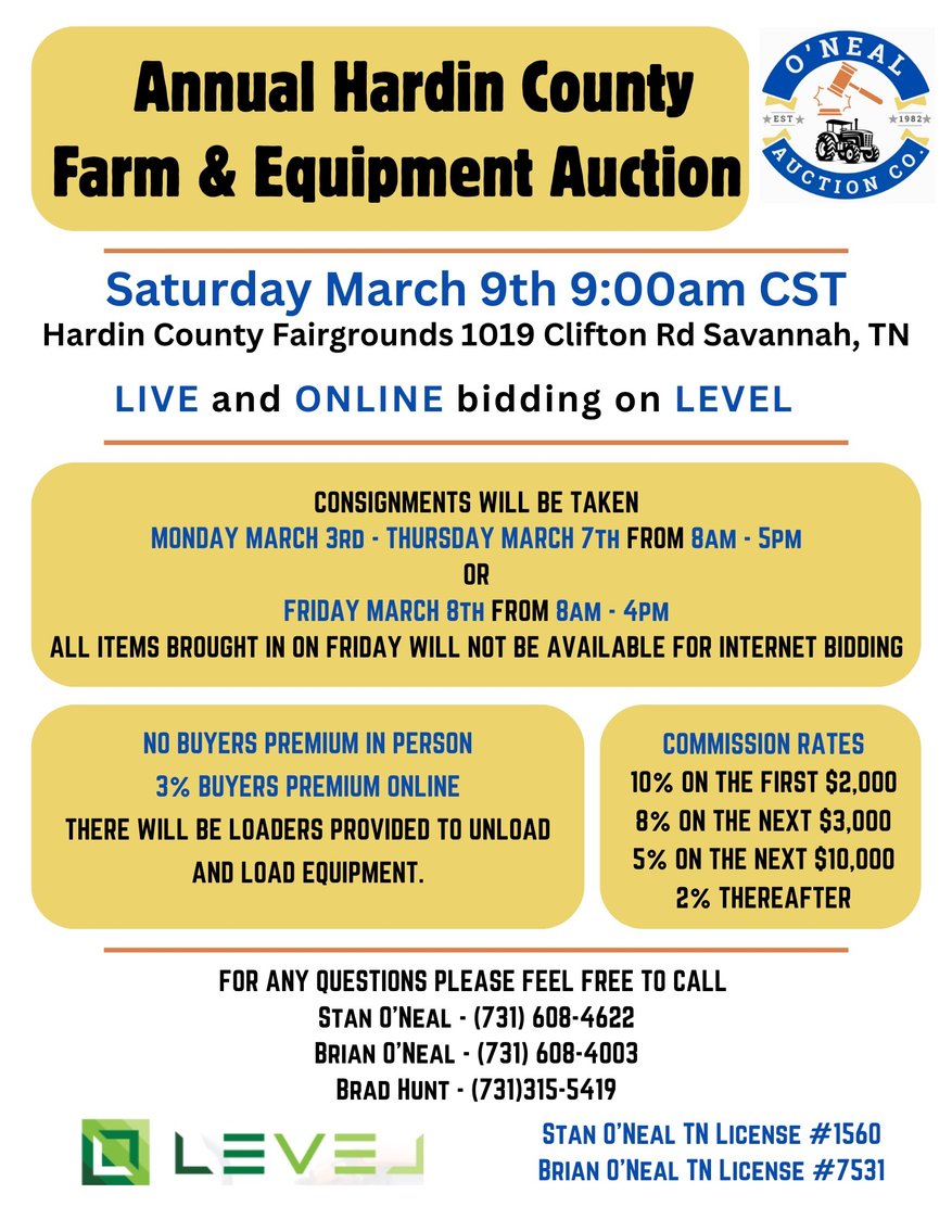 Image for O'Neal Auction Annual Hardin County Farm and Equipment Auction